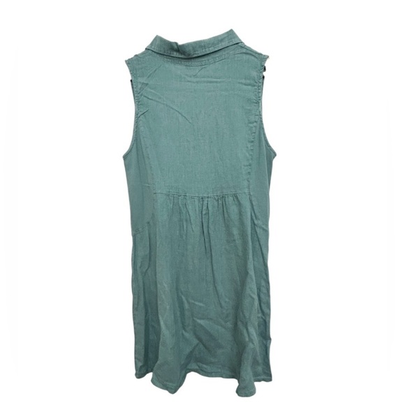 Terzo Millennio 100% Linen Sleeveless V-Neck Blue Green Knee Length Dress Sz Lrg - Picture 2 of 9